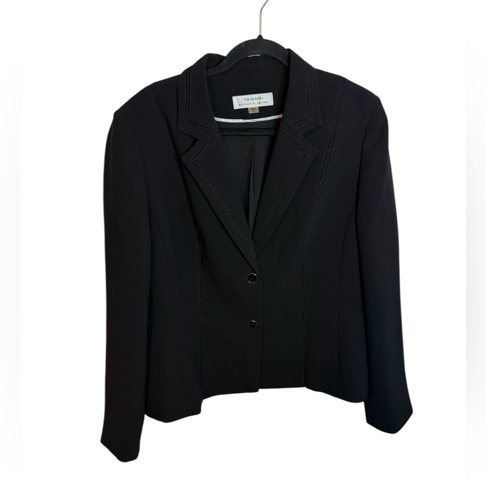Tahari Black Two Button Lazer Cut Blazer
